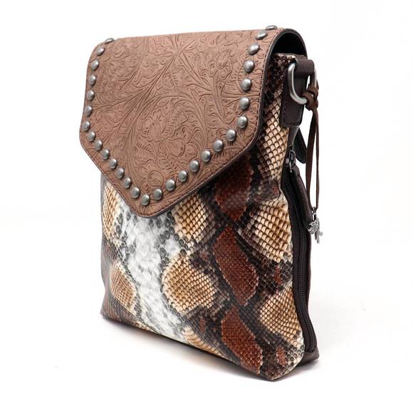 NEW M&F WESTERN women's python concealed carry messenger bag in brown - Picture 3 of 5